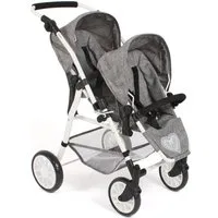 CHIC2000 Puppen-Zwillingsbuggy Twinny, Jeans Grey, mit schwenkbaren Vorderrädern
