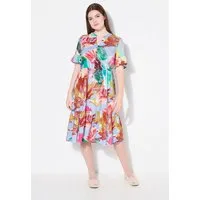 Ulla Popken Jerseykleid Tunikakleid A-Linie Volants Stehkragen Halbarm