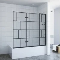 AQUABATOS Badewannenfaltwand Duschabtrennung Badewannenaufsatz Duschkabine Duschwand für Badewanne, 3 teilig Glas Spritzschutzwand für Badewanne Glaswand schwarz Eck 5 mm Einscheiben-Sicherheitsglas (ESG) mit Nano einfach-Reinigung Beschichtung, BxH: