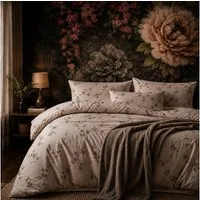 ZIRVEHOME Bettwäsche Baumwolle Bettbezug Beige mit Schwarz Weißem Blumen und Zweigmuster, Renforce, 3 teilig, 200x200 Bettbezug Baumwolle Ganzjahres-Bettwäsche mit blumenmuster