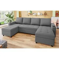 GUNJI Sofa L/U-Sofa mit Schlaffunktion Schlafsofa, Transformationssofa mit Stauraum und Becherhalter - flexibel umkehrbares Layout