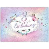 LIMONIA Einladungskarten Schmetterling Einladungen zum Kindergeburtstag Blumen Mädchen, Einladungskarten zum 8. Geburtstag