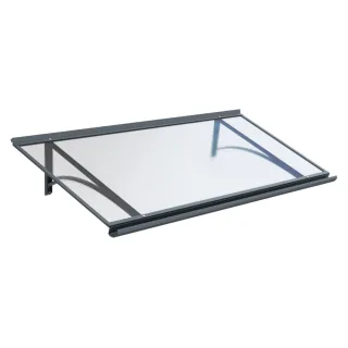Vordach Berlin, Pultvordach, Aluminium, Glas, Anthrazit, mit integrierter Regenrinne, individuell konfigurierbar