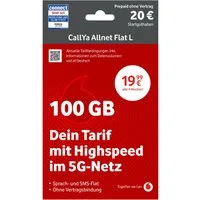 Vodafone CallYa Allnet L Prepaidkarte, (Jetzt 100 GB, 20 € Startguthaben, ohne Vertrag, 5G, Allnet-Flat)