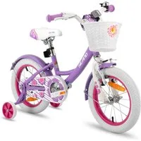 HILAND Kinderfahrrad Petal 12/14/16 Zoll Mädchenfahrrad, Kinderfahrrad für Mädchen, mit Korb und Stützrädern, Kotflügel, Hilfsrad, Fahrradklingel