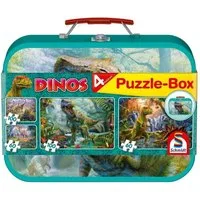 Schmidt Spiele Puzzle Dinos, Puzzle-Box, 2 x 60, 2 x100 Teile im Metallkoffer, 100 Puzzleteile