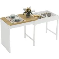 Puluomis Esstisch ausziehbar, Erweiterbarer Tisch 55x80-160cm, Klapptisch weiß natur
