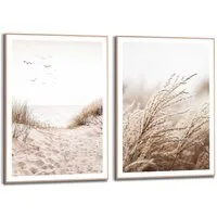 Reinders! Poster Strand, Wohnzimmer - Gras - Meer - Vögel - Beige - MDF - Strand - 50x70 cm