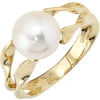Schmuck Krone Goldring Ring mit Perle, 585 Gelbgold, schlicht, Gold 585