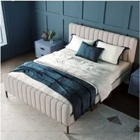 BlingBin Polsterbett (Einzelbett mit Lattenrost & verstellbarem Kopfteil – Leinen), Jugendbett 140 x 200 cm