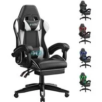 ZAISZE Gaming-Stuhl Schreibtischstuhl, Ergonomischer Bürostuhl mit Massagefunktion (PC Stuhl mit Fußstütze Kopfstütze Lendenkissen), Höhenverstellung Neigung 90°- 135°, für Gaming Arbeit Entspannung