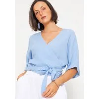 SASSYCLASSY Wickelbluse Musselin Bluse mit Bindeband und lockerer Passform Kurzarm Wickelbluse aus Baumwolle