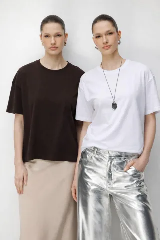 Übergroßes Rippstrick Crewneck Zweiteiliges T-Shirt-Set