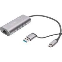USB 3.2 Gen 1 Adapter, USB-C Stecker > RJ-45 Buchse grau, 15cm, 10/100/1.000/2.500 Mbps