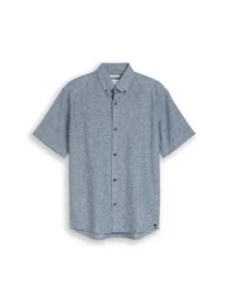 TOM TAILOR Denim - Relaxed Fit Kurzarmhemd mit Leinenanteil blau - Gr. - S