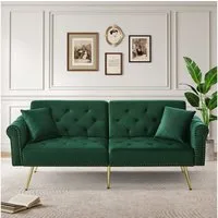 Merax Schlafsofa mit Bettfunktion, 1 Teile, 2-Sitzer-Sofa mit verstellbarer Rückenlehne & goldenen Metallfüßen