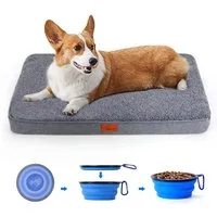 CALIYO Tierkissen Orthopädisches Hundebett Grosse Hunde - Hundekissen flauschig, Cozy Flannel Fleece Fabric/ Washable Inner Film/ Egg Crate orthopedic Foam/ Non-slip Bottom, Hundematte waschbar Hundematratze in dunkelgrau für große Hunde