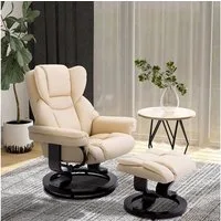HOMCOM Polsterstuhl Relaxsessel mit Hocker, mit Liegefunktion, Ruhesessel (TV-Sessel, 2 St), bis 160 kg belastbar, Cremeweiß