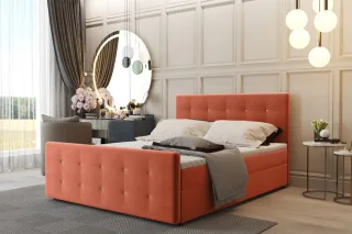 Boxspringbett Schlafzimmerbett CARLOS 140x220cm Stoff Soro Apricot inkl.Bettk...