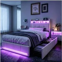 PXloue Polsterbett 180x200 cm LED Doppelbett, mit USB-Laden und Stauraum am Kopfteil,Leinen,90x200 cm