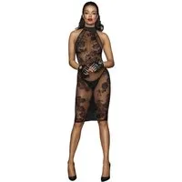 Noir Handmade Negligé langes Kleid in schwarz - L