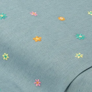 Leichter Jeansstoff (Hemdenjeans) "Blume" bestickt, hellblau/bunt