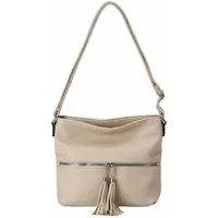 ITALYSHOP24 Schultertasche Damen Tasche Crossbody Shopper Umhängetasche Handtasche Leder Optik, Hobo Bag Damentasche City Bag Freizeit CrossOver Fransen Henkeltasche