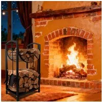 BBWL Kaminholzregal kompakter Brennholzständer mit 4-tlg Werkzeugset für Kamin & Ofen, BxTxH:40x30x75 cm, Kaminholzregal Set aus Metall mit Kaminbesteck