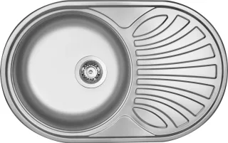 Neuesbad 1-Becken Spüle mit Abtropffläche, Satiniert, 770x480x165, 3,5'' mit Zubehör NB1DEZEU011B1