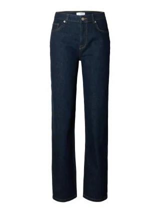 selected women - SLWALICE MW STRAIGHT MOON BLUE JEANS Dark Blue Denim - Gr. - 32
