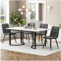 ANYSUN Essgruppe Esstisch-Set,Esstisch mit 4 Esszimmerstühlen,Moderner Küchentisch Set, (140×80cm Küchentisch mit Schwarz Metallbeinen, 4st Dunkelgrau Samt Esszimmerstühle), Essgruppe für Esszimmer, Wohnzimmer