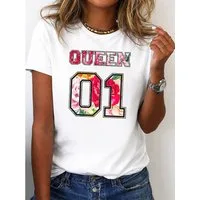 RMK T-Shirt Damen Shirt Rundhals Basic "QUEEN" aus Baumwolle