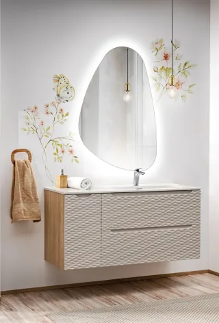 Badmöbel Set 3-tlg Badezimmerset LAXY Eiche Beige Regal links inkl. Waschtisch