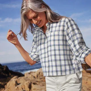 Verkürzte Flanellbluse für Damen, Damen, size: regular, Lila, Baumwolle, by Lands' End