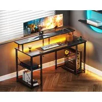 ODK Gamingtisch Computertisch mit integrierter Steckdose und LED-Beleuchtung (1-St), 120 cm in Schwarz für Gaming und Homeoffice
