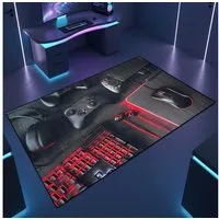 TeppichHome24 Teppich Gaming Teppich mit neonfarbigen Symbolen, rechteckig, pflegeleicht, gleichmäßige Oberfläche, für Fußbodenheizung geeignet