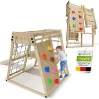 Juskys Klettergerüst Mini, für Kinder, Holz, Indoor Spielplatz klappbar, Rutsche & Kletterwand