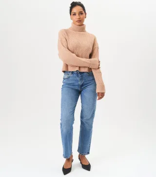 Hochgeschlossener Grobstrick-Pullover