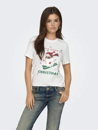 ONLY - ONLXMAS YRSA CHRISTMAS S/S TOP JRS Cloud Dancer - Gr. - XS