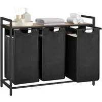 VASAGLE Wäschekorb, 3 Fächer, mit Ablage, ausziehbar und abnehmbar, 3 x 38 L
