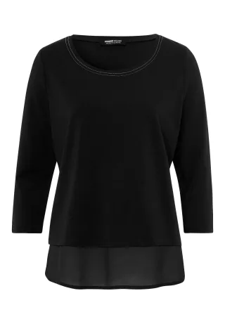FRANK WALDER - Shirt ELEMENTS mit Chiffon-Saum schwarz - Gr. - 38