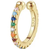 Hey Happiness Ohrklemme Regebogen Ear Cuff Damen, Ohrklemme ohne Piercing, 18K Vergoldeter 925 Silber Fake Ohrring mit bunten Zirkonia