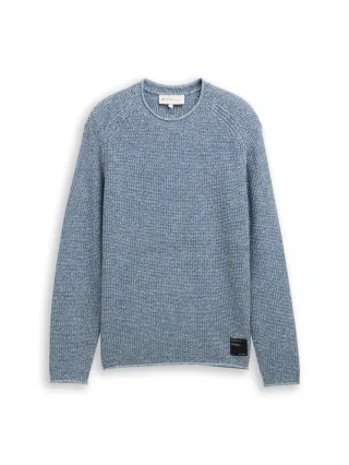 Denim Tom Tailor - Strickpullover in Melange-Optik denim blue white mouline - Gr. - M