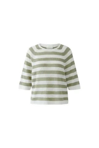 Oui - Leinen Pullover white green - Gr. - 34