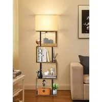 OUTON Stehlampe S-förmiges Bücherregal mit Beleuchtung, 4 Ebenen, Fernbedienung, 3000K-6000K, gelb/schwarz