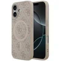 Guess Handyhülle Case iPhone 17 MagSafe Kunstleder rosa Logo goldfarben 6,3 Zoll, Kantenschutz