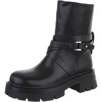 Ital-Design Damen Bikerschuhe Biker Westernstiefelette (87451926) Blockabsatz Stiefeletten in Schwarz