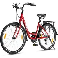 Vankel Mountainbike 26 Zoll, Citybike, 7-Gang, V-Brakes, Schutzbleche, 7 Gang, Kettenschaltung, Stahlrahmen, Gepäckträger, Kettenschaltung, kurze Wege