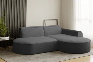 Ecksofa Designersofa BONDY in Stoff Neve Dunkelgrau Ottomane Rechts