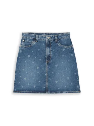 Denim Tom Tailor - Mini-Jeansrock mit Herz-Print mid blue laser hearts denim - Gr. - L